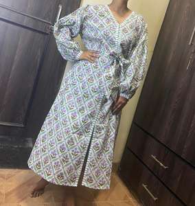 Cotton Floral Print V-neck Eco-Friendly Washable Maxi <b>Dress</b> Slits Plain Dyed Design Boho Ethnic Sweet <b>Casual</b> <b>Summer</b> Beach <b>Dress</b> - Product Image 1