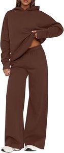 Conjunto de Sudadera con Capucha y Pantalones de Felpa para Mujer, 2 Piezas, Color Sólido, Corte Holgado, Casual, Manga Larga, 100% Algodón, Transpirable, Invierno - Product Image 4
