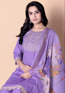 Venta al por mayor de conjuntos de Kurti de seda Georgette bordados para mujer, mezcla de algodón y seda, ropa étnica, proveedor, compra al por mayor, ropa de boda, tallas S a XXL - Product Image 5