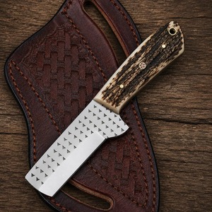 Couteau de chasse artisanal avec manche en bois de cerf, étui en cuir, lame à pointe tombante en acier inoxydable, qualité industrielle OEM pour le camping et la survie - Product Image 5