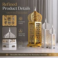 Decoración islámica al por mayor, juego de 3 faroles grandes de metal para Ramadán, Fanoos para Eid Majlis, decoración para el hogar y eventos.