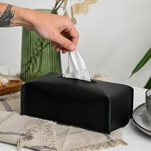 Boîte à mouchoirs en cuir véritable haut de gamme, anti-odeur, simple et décontractée, faite à la main, avec bouton décoratif premium - Product Image 3