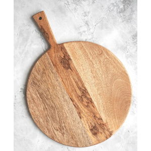 Tabla de cortar redonda de madera de mango de primera calidad, bandeja para servir queso con asa para uso en la cocina, precio bajo - Product Image 1