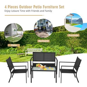 Juego de Muebles de Jardín de 4 Piezas con Sofá y Mesa de Centro con Estructura de Acero para Entretenimiento al Aire Libre - Product Image 6