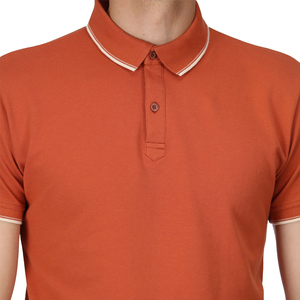 Camisa Básica Naranja Sólida de Lona de Poliéster/Algodón para Hombre con Cuello, Mangas y Dobladillo Acanalados, Transpirable, Estilo Vintage, en Venta - Product Image 6