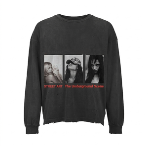 เสื้อยืดแขนยาวพิมพ์ลายกราฟิกสีดำพรีเมียม 260 GSM ผ้าฝ้ายซักแล้ว พิมพ์ลายตามสั่ง ทรงหลวม 100% ผ้าฝ้าย สำหรับผู้ชาย - Product Image 2