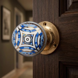 Modern Ceramic <b>Glass</b> <b>Door</b> <b>Knob</b> Blue White Pattern Cabinet Handle Durable Eco-Friendly Finish for Kitchen Home Office Wardrobe - Product Image 1
