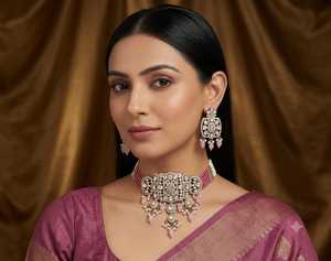 Luxury Multi Color Polki Kundan Pearl <b>Choker</b> Necklace Set with American Diamond Antique <b>Silver</b> Bridal Wedding Party Wear Jewelry - Product Image 4