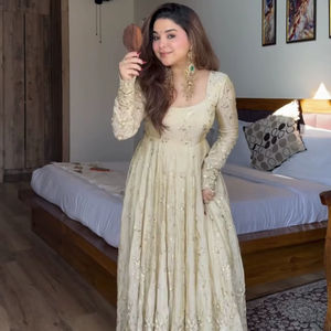 Conjunto de Salwar Kameez de Seda Cinon de Diseñador con Pantalón y Dupatta, Elegante Bordado de Lentejuelas, Estilo Bollywood, Largo hasta el Suelo, para Fiesta - Product Image 1