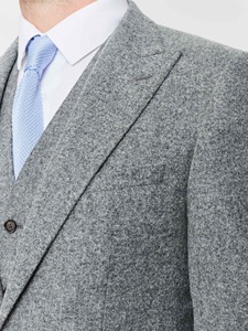Traje de Tres Piezas para Hombre, Gris, de Lana, Estilo Británico, Corte Entallado, Chaqueta, Chaleco y Pantalones, Cuello de Solapa, Cierre de un Botón - Product Image 5