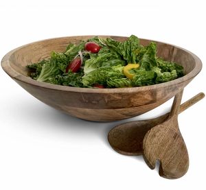 Elegant <b>Wooden</b> Serving Bowl Natural Hardwood Kitchen Salad Dish Handmade <b>Dining</b> Serving Bowl <b>Rustic</b> <b>Table</b> Decoration - Product Image 5