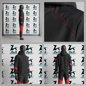 Men's Red Black Color Blocking Hooded Sweatsuits Full Length Zipper Fly Sporty Style Sweatshirt And <b>Pants</b> Sweatsuits Set - Product Image 4