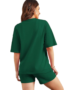 Conjunto de 2 piezas de camiseta holgada y pantalón corto para mujer, ideal para el verano, con bolsillos, chándal liso para primavera y verano - Product Image 6
