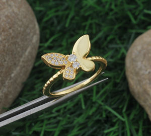 925 Sterling Silver Butterfly <b>Ring</b> <b>Dainty</b> 18K Gold Plated Bezel Setting Minimalist Jewelry Women Small Band Wholesale - Product Image 1