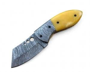 Herramienta utilitaria personalizada con mango de hueso amarillo y bolster de acero de Damasco - Product Image 6