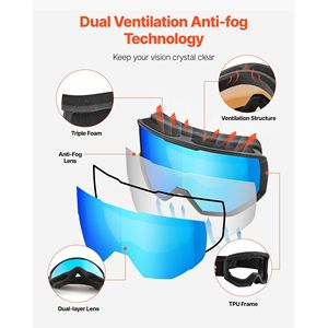 Occhiali da Sci per Uomo, Donna e Giovani, Lenti Cilindriche Blu Ghiaccio con Rivestimento Revo, Antiappannamento, Montatura in TPU, Ventilazione, Compatibili OTG - Product Image 4