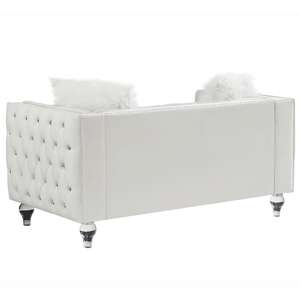 Divano Componibile a Due Posti in Velluto Beige con Fibbia in Cristallo, Cuscini Rimovibili, Due Cuscini Morbidi; Piedini in Cristallo a Forma Ovale - Product Image 6