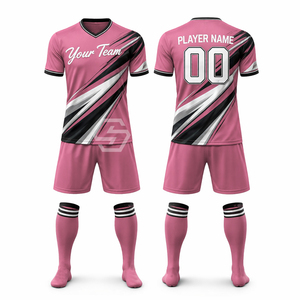 Ensemble de maillots de football personnalisés sublimés 100 % polyester, col en V, manches courtes, respirant, en maille, séchage rapide, uniforme complet - Product Image 6