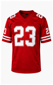 Camiseta de fútbol personalizada roja para hombre, cuello en V, poliéster, manga corta, corte regular para adultos, camisetas de fútbol personalizadas con twill. - Product Image 1
