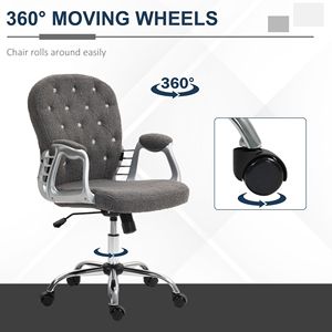 Sedia da Ufficio Grigio Scuro con Bottoni Trapuntati, Poltrona Direzionale per Casa e Ufficio, Braccioli Imbottiti, Altezza Regolabile, Ruote Girevoli, Nylon PP BIFMA - Product Image 6