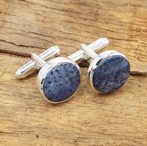 Boutons de manchette en Dumortierite pour hommes, en argent sterling 925, pierres précieuses de luxe, accessoires formels pour mariage et fête, cadeau pour papa - Product Image 4