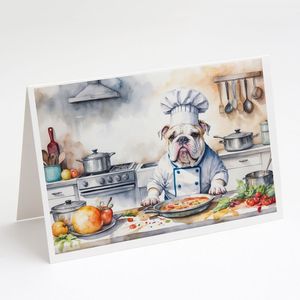 Whimsical A7 Tamaño 5x7 Tarjetas de notas en blanco Paquete de 8 con sobres Bulldog inglés el Chef Tarjetas de felicitación - Product Image 1
