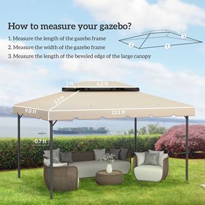12.8FT X 9.5FT White Portable Gazebo Replacement <b>Canopy</b> Top Cover with Double Vented <b>Roof</b> for Garden Patio Outdoor (TOP ONLY) - Product Image 3
