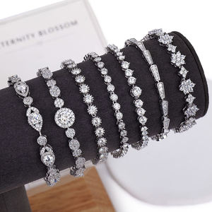 Pulseras de Diamantes Plateadas en Rodio de Lujo para Mujer, Corte Brillante Redondo, Diamantes Sintéticos Cultivados en Laboratorio, Joyería de Boda - Product Image 1