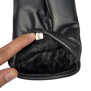 Mitaines d'hiver en cuir noir avec doublure en fourrure de mouton, taille personnalisée, chaudes, longueur au poignet, style uni, usage quotidien, gants pour temps froid - Product Image 6