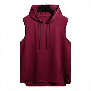 Débardeur à capuche sans manches pour homme Patch House, couleur unie, sweat-shirt décontracté en tricot, bordeaux - Product Image 3