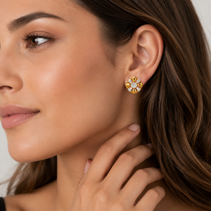 Namivaa 18K Yellow Gold Diamond Floral Stud <b>Earrings</b> for Women Lightweight Bezel Setting High Polish Classic Daily Wear Party - Product Image 1