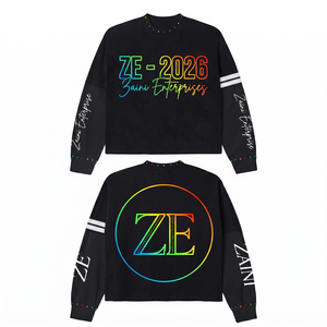 เสื้อเชิ้ตผ้าคอตตอนผสมพรีเมียม 240 GSM สองชั้น สีดำ แขนยาว ลายกราฟิกหลากสี โลโก้สั่งทำได้ สไตล์ลำลอง สตรีทแวร์ - Product Image 1