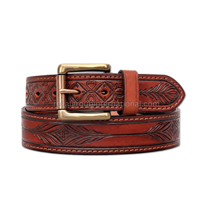 Western <b>Cowboy</b> Leather <b>Belt</b> for Men Vintage Brown Hand Tooled Leaf Design Genuine Leather <b>Belt</b> with Antique Brass Buckle - Product Image 4