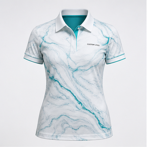 Custom Logo <b>Womens</b> <b>White</b> Aqua Marble Short Sleeve <b>Polo</b> <b>Shirt</b> Quick Dry Sublimation Golf Sportswear - Product Image 1
