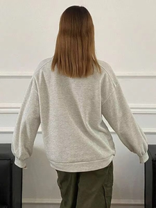 Sudadera Oversize de Cuello Alto con Efecto Diamantado, Estilo Urbano, Color Liso, para Mujer, con Logotipo Personalizado, Top Privado - Product Image 2