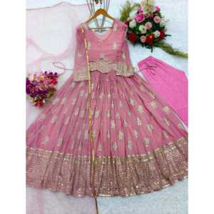 Hermoso vestido rosa de mujer WW con cinturón adjunto Pent y Dupatta Talla L para fiestas - Product Image 5