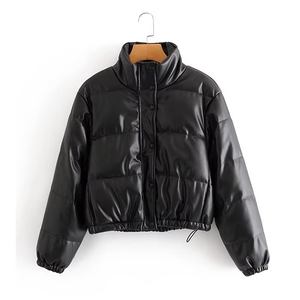 Parkas cortas gruesas y cálidas de invierno para mujer, abrigos de cuero PU negro a la moda, chaquetas elegantes de algodón con cremallera para damas - Product Image 4