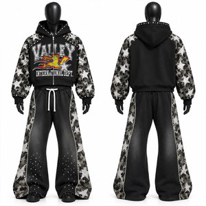 Hot Sale Latest Style Hooded <b>Tracksuit</b> Full Length <b>Camouflage</b> Star Print Unisex Streetwear Autumn Loose Fit Drawstring Pants - Product Image 1