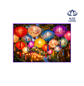 <b>BLUE</b> LOTOS Outdoor Round Bamboo & Plastic Lanterns Battery Operated Chinese New Year Adult Decorations - Product Image 1