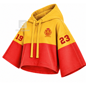 Custom NSPDK Sorority Color Block cropped <b>Hoodie</b> with Embroidered Logo Front <b>Red</b> gold short Sleeve Casual for Female - Product Image 2