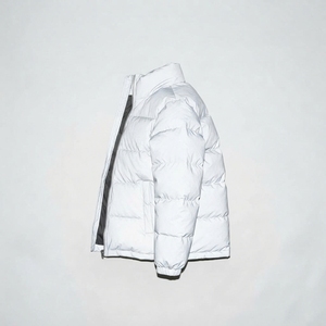 Chaqueta Acolchada Blanca Unisex con Cuello Alto, Cierre de Cremallera, Resistente al Viento, Relleno de Poliéster, Corta, Informal, para Invierno - Product Image 4