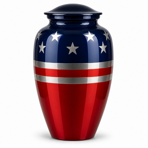 Autocollant commémoratif de luxe à motif drapeau américain avec urne funéraire en émail pour cendres humaines - Product Image 1
