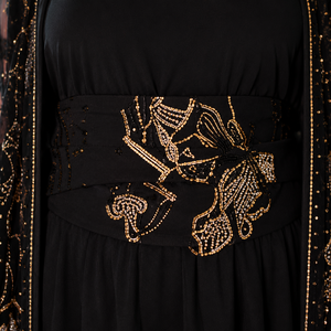 Vestido Kaftán Negro de Lujo con Bordado para Mujer, Elegante Vestido Árabe de Noche, Largo hasta el Tobillo, Mangas de Malla con Cuentas, Hecho a Mano - Product Image 5