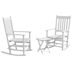 Set di sedie a dondolo da esterno in legno bianco con braccioli curvi e tavolino laterale - Product Image 1