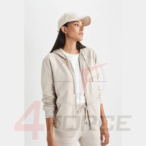 Sudadera con capucha informal para mujer con cremallera frontal, 450 GSM, algodón y poliéster, forro polar grueso, chaqueta de moda urbana, fabricante OEM - Product Image 4