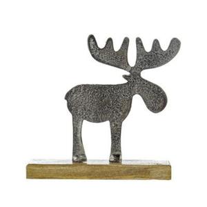 Figura Decorativa de Alce Metálico con Base de Madera, Adorno Rústico de Animal para Mesa, Decoración Navideña, Objeto de Mesa Fácil de Transportar - Product Image 1