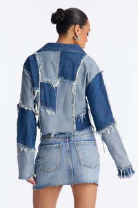 Women's Patchwork <b>Denim</b> <b>Jacket</b> Distressed Ripped <b>Cropped</b> Regular Fit Casual Spring Style Button Front Coat Ladies <b>Denim</b> <b>Jackets</b> - Product Image 2
