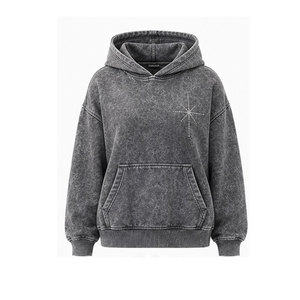 Sudadera con capucha para mujer, con lavado ácido y pedrería, con logo frontal, para uso casual, venta al por mayor - Product Image 1