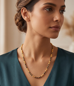 Divyoro Orissa 22k Gold Plated Popcorn <b>Chain</b> Necklace <b>Black</b> Enamel Beads Classic Everyday Wear Multi-Occasion Unisex Jewelry - Product Image 3