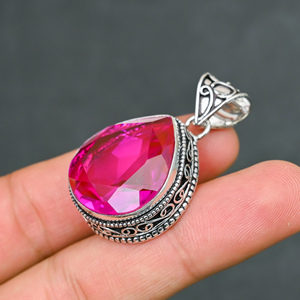 Magnifique pendentif en forme de cœur en kunzite rose, pierre précieuse créée en laboratoire, en argent sterling 925, fait main, style bohème, très demandé - Product Image 4